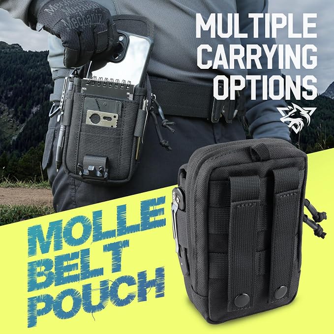 WYNEX Tactical Compass Phone Pouch, Large Molle Smartphone Holster Case Double Capacity Small Utility EDC Pouch with Compass Buckle and Carabiner