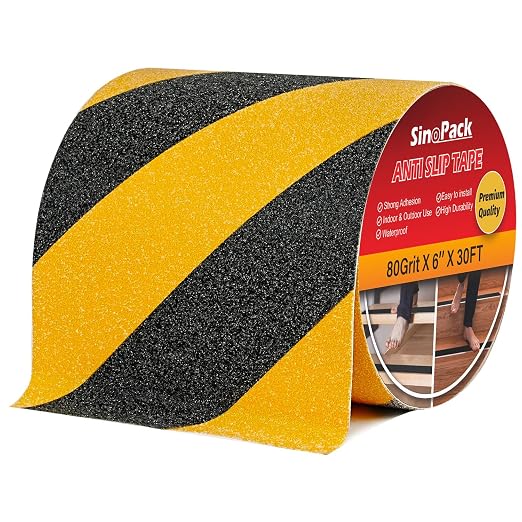 Anti Slip Tape Black Yellow 6Inch x 30FT Non Skid Tape, Best Grip Non Slip Strips Tape High Traction Friction Abrasive Adhesive for Stairs Step Indoor Outdoor