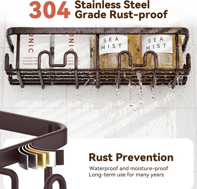 YASONIC Shower Caddy Adhesive, 100% Rustproof Shower Organizer, Large Capacity Shower Shelves for Inside Shower, No Drill Shower Storage for Home (2 Pack Bronze)