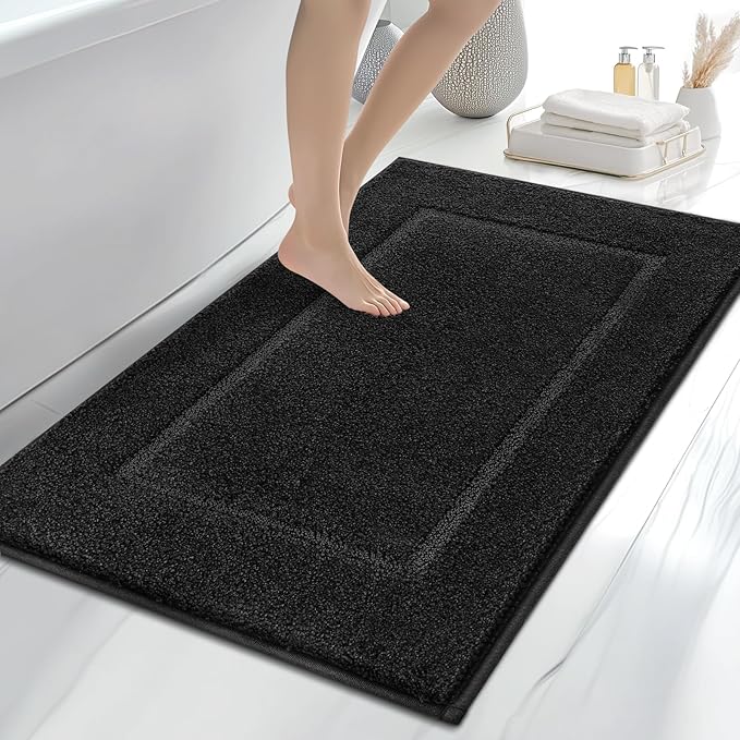 anllugs Bathroom Rugs 30" x 46", Non-Slip Extra Soft Absorbent Bath Rugs, Machine Washable Quick Dry Bath Mats for Bathroom Floor, Shower, Bathtub and Sink, Black