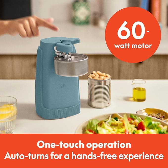 bella Electric Can Opener and Knife Sharpener, Removable Cutting Lever, Cord Storage, Stainless Steel Blade, Surf
