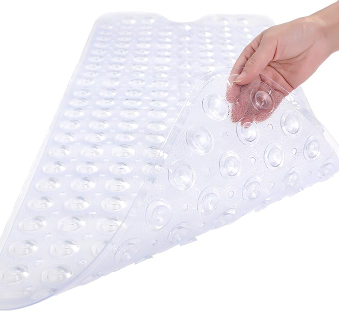 Tree Bud Bathtub Mats for Shower Tub Non-Slip Bath Mat 39 x 16 Inch Extra Long Shower Mat, Bath Tub Mat for Bathroom with Machine Washable, BPA Free for Kids (Clear)