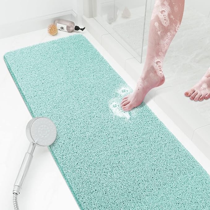 Shower Mat Bathtub Mat Non-Slip,47x16 inch, Soft Tub Mat with Drain,PVC Loofah Bath Mat (Phthalate Free) for Tub and Bathroom,Quick Drying,Green