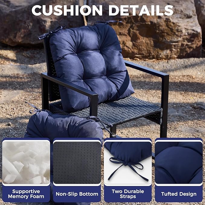 IASEAHK Outdoor Chair Cushions Set of 2, 17" x 17" x 4", Waterproof Outdoor Seat Cushions for Patio Furniture, Fade-Resistant Patio Chair Cushion, Dining Wicker Chair Pads for Porch Garden, Navy Blue