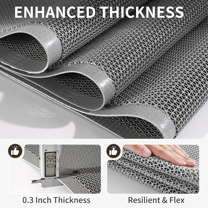 Front Door Mat 24''x36'', Drainage Heavy Duty Dirt Trapping Non-Slip Doormats, Outdoor Rubber Floor Mats, Restaurant Commercial Kitchen Industral Pool Entrance Bar Wet Area, Grey