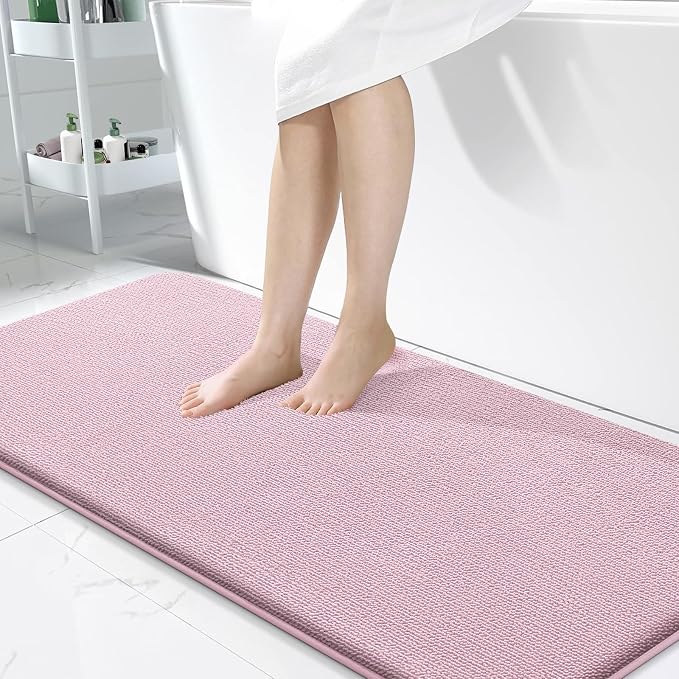 OLANLY Thick Memory Foam Bathroom Runner Rugs 47x24, Extra Soft Absorbent Long Bath Rug, Quick Dry, Non-Slip, Machine Washable Bath Mat for Bathroom, Tub and Shower, Home Decor Accessories, Dusty Rose