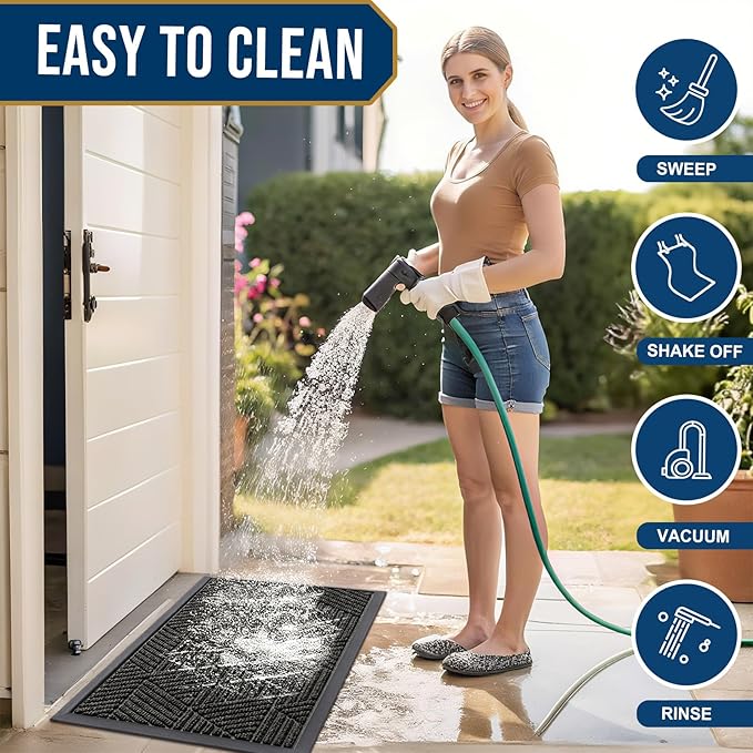 Smiry Front Door Mat Outside Entrance, Heavy Duty Sturdy Natural Rubber Doormat, Trap Dirt and Moisture, Easy Clean Low Profile Mats for Indoor Outdoor Entry, Irregular Triangle (47x32, Charcoal)
