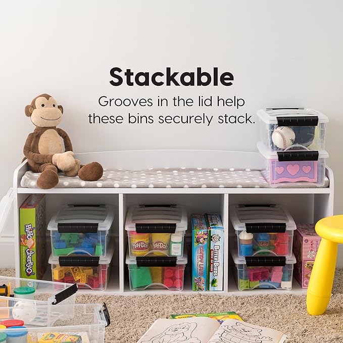 IRIS USA 6 Qt Stackable Plastic Storage Bins with Lids, 10 Pack - BPA-Free, Made in USA - See-Through Organizing Solution, Latches, Durable Nestable Containers, Secure Pull Handle - Clear