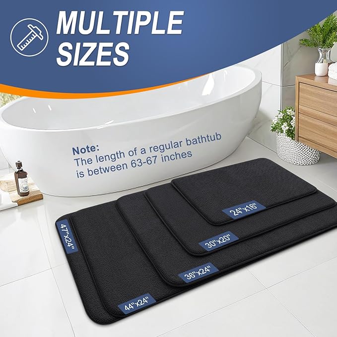 OLANLY Thick Memory Foam Large Bathroom Rugs 59x35, Extra Soft Absorbent Bath Rug, Quick Dry Bath Mats, Non-Slip, Machine Washable Carpet for Bathroom, Tub and Shower, Home Decor Accessories, Black