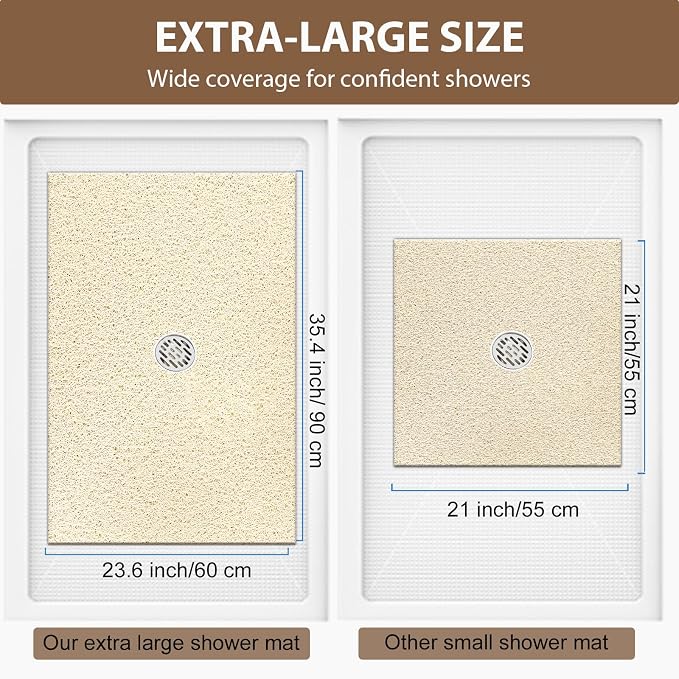 Shower Mat Non Slip: 36 x 24 Inch Extra Large Shower Mats for Inside Shower with Drain Hole - Soft PVC Loofah Anti Slip Shower Stall Mat for Walk-in Shower and Bathroom, Quick Drying