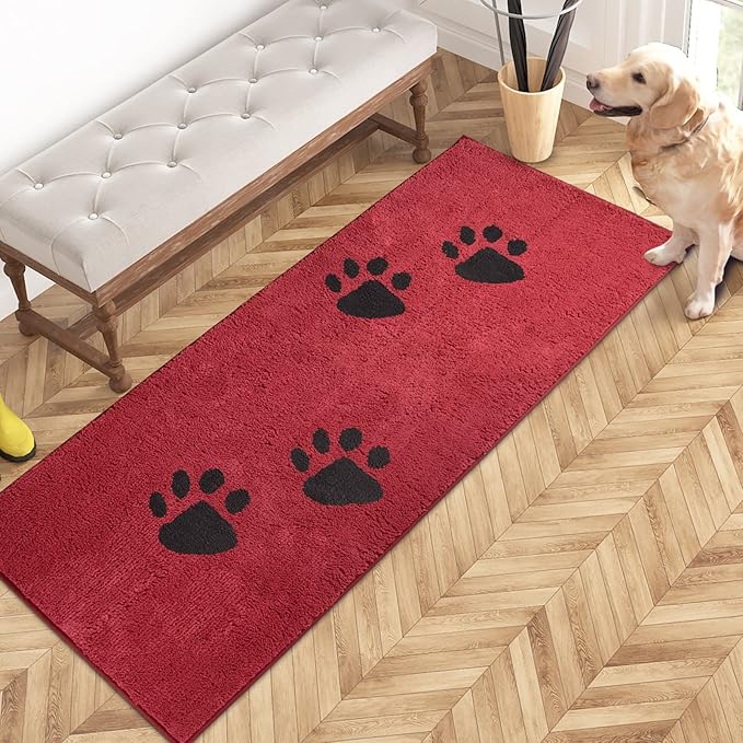 PURRUGS Dirt Trapping Door Mat 24" x 59", Non-Skid/Slip Machine Washable Microfiber Entrance Rug, Shoes Scraper, Dog Doormat, Super Absorbent Floor Mat for Muddy Wet Shoes and Paws, Red
