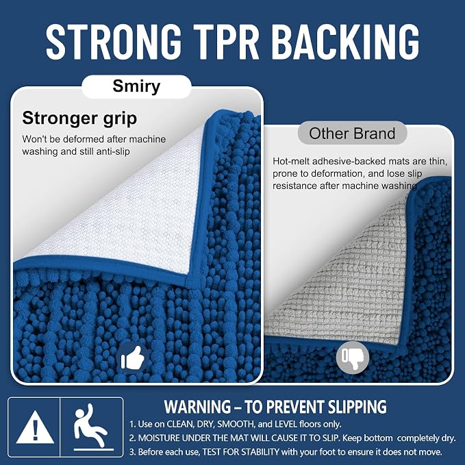 Smiry Bathroom Rugs Mat 24x16, Extra Soft Absorbent Chenille Bath Rugs, Non Slip Rubber Backing Machine Washable Quick Dry Bath Mats for Bathroom Floor, Tub, Shower, Home Accessories, Deep Navy Blue