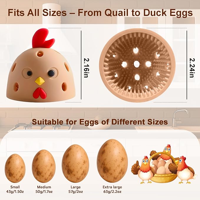 Egg Washer for Fresh Eggs, Egg Scrubber for Fresh Eggs, Reusable Silicone Chicken Shaped Scrubs, Chicken Egg Cleaner, Eggshell Cleaner for Poultry Farm, Housewife Kitchen Helper Tool (Brown Chick Cap)