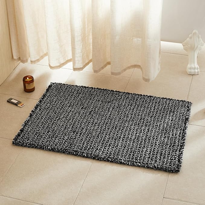 TYUU Black and White Bathroom Rugs, Waffle Bath Mat Non Slip Washable Super Absorbent Quick Dry Boho Farmhouse Bathroom Decor, 36"x24" Black and White