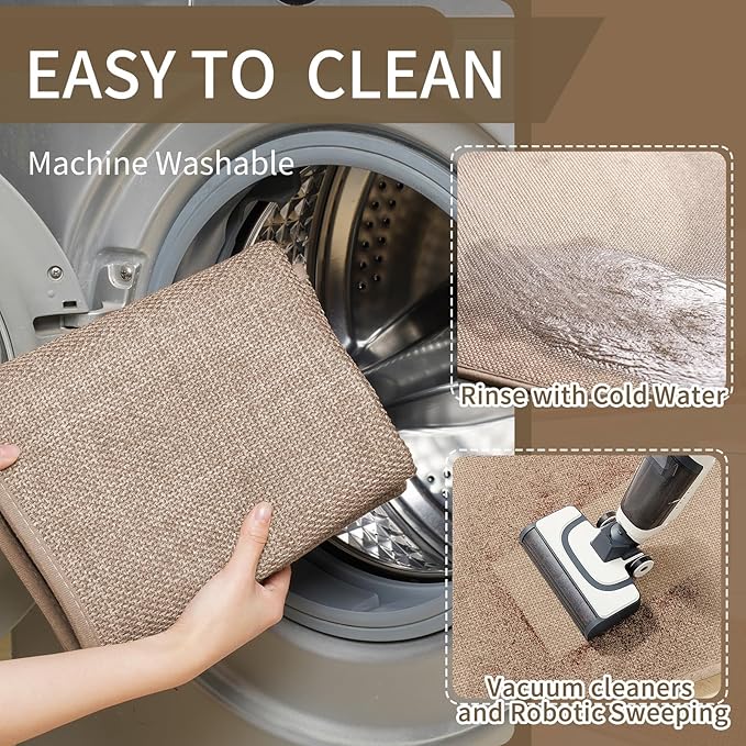 YDKGL Kitchen Mats for Floor, Super Absorbent Kitchen Rugs Non Slip Washable, Soft Imitation Linen Braided Kitchen Runner Rug, Standing Mat Kitchens Sink Mat, Easy to Clean, Brown 17x95