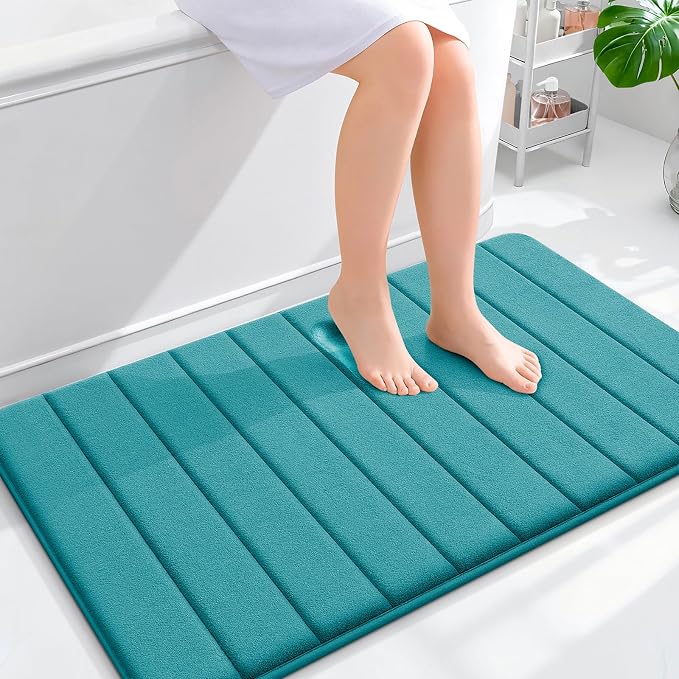 OLANLY Memory Foam Bath Mat 40x24, Super Soft Absorbent Bathroom Rugs, Quick Dry, Machine Washable Shower Floor Rugs, Bathmat Carpet, Bathroom Home Decor Accessories, Deep Lake