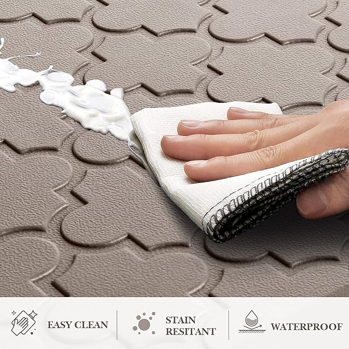 Kitchen Mat [2 PCS] Cushioned Anti-Fatigue Floor Mat Water Resistant Non-Skid Ergonomic Comfort Foam Rugs Standing Mat for Kitchen Floor Office Sink Laundry(Khaki)
