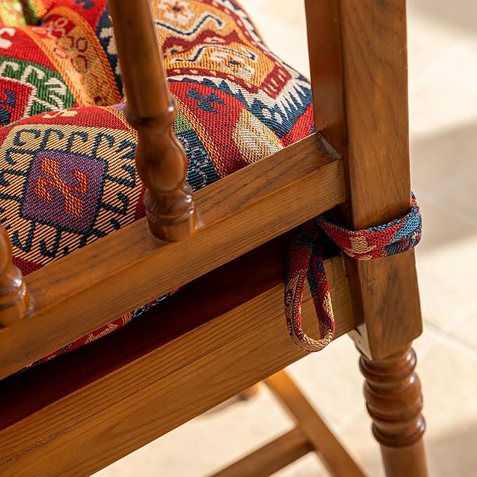 vctops Boho Chair Cushions with Ties U-Shaped Soft Comfortable Chair Pads Non Slip Seat Cushions for Indoor Dining Room and Kitchen Chairs (Pattern A,16"x16")