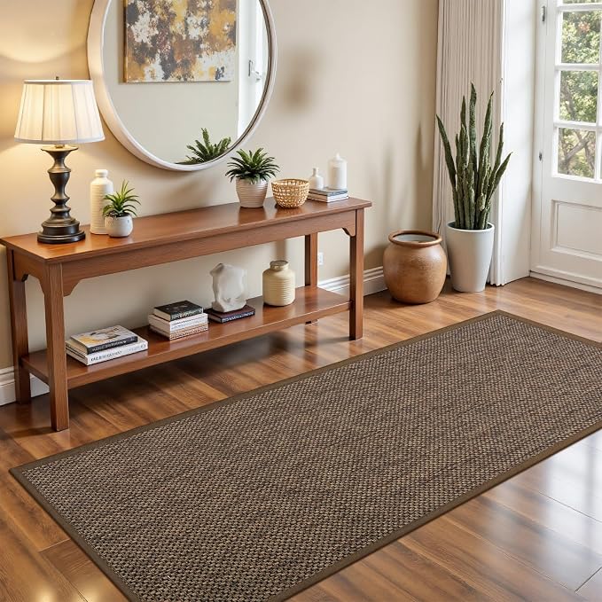 LEKEEPGO Long Door Mat 24"x59", Non Slip Door Mat Indoor Entrance, Rubber Backing Front Indoor Doormat Washable Absorbent Low-Profile Entryway Entry Resist Dirt Inside Hallway Door Mats, Brown