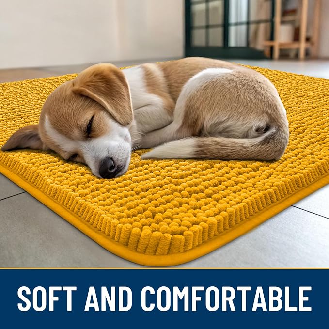 Smiry Dog Door Mat for Muddy Paws 40x32, Absorbent Dirt Trapper, Non-Slip Washable Chenille Entryway Rug for Inside Floor, Golden Yellow, Classic Solid