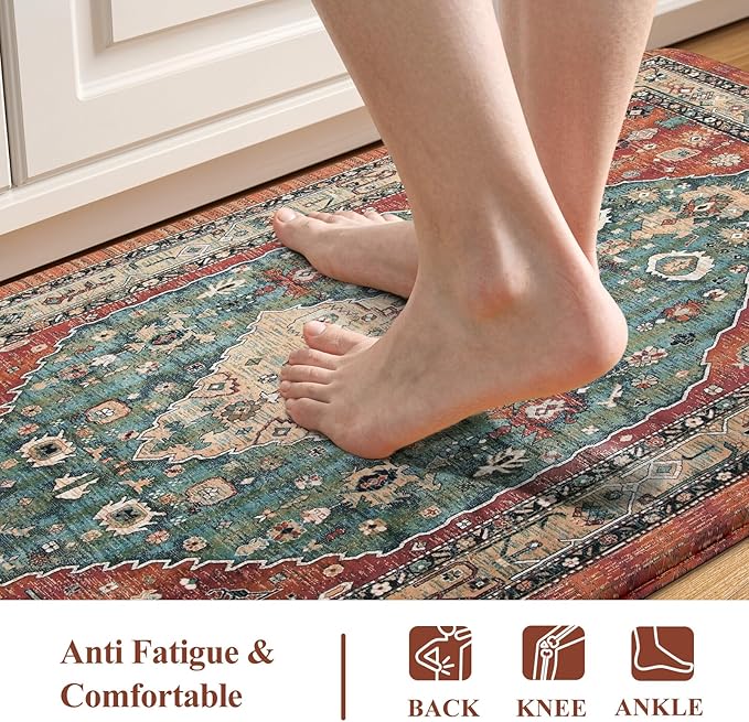 Collive Kitchen Rugs Anti Fatigue Kitchen Runner Mats Cushioned, Comfort Fatigue Mats for Standing, 17.3”x59” Red Non Skid Washable Kitchen Floor Mats for Office, Sink, Laundry