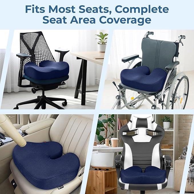 5 STARS UNITED Seat Cushion - Memory Foam Chair Cushion for Tailbone Pain Relief - Ergonomic Support for Coccyx, Sciatica & Butt - Office, Desk & Gaming Chair, Car Seat, Wheelchair, Blue Mesh