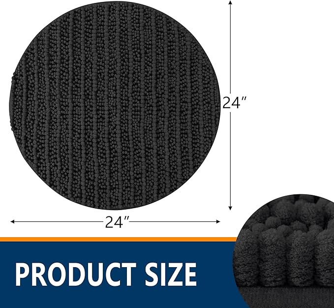 Smiry Bathroom Rugs Mat Round 24x24, Soft Absorbent Chenille Bath Rugs, Non Slip Rubber Backing Machine Washable Quick Dry Bath Mats for Bathroom Floor, Tub, Shower, Home Accessories, Black