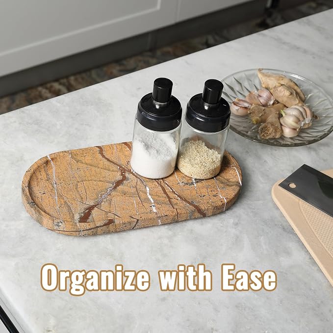 Koville Indian Natural Marble Decorative Tray, 12"x6" - Countertop Organizer, Catchall for Perfume, Candles, Jewelry