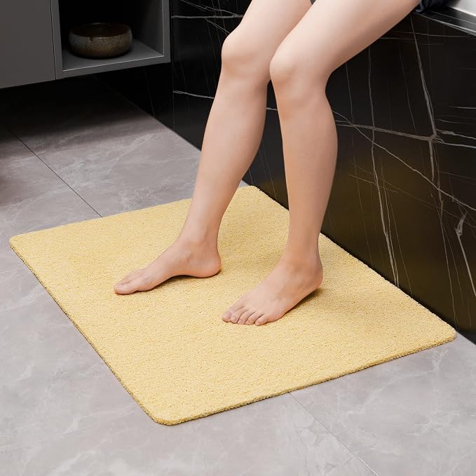 HITSLAM Shower mat Non Slip, 24 x 32 Inch Bathtub Mat Non Slip with Drain, Soft PVC Loofah Shower Bath Mat for Tub, Quick Drying Bathroom Shower Mat, Beige