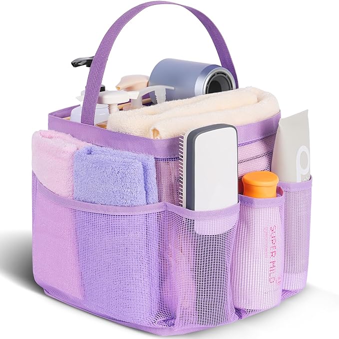 EUDELE Mesh Shower Caddy Portable for College Dorm Room Essentials,Portable Shower Caddy Dorm with 8-Pocket Large Capacity, Shower Bag for Beach, Swimming, Gym, Travel essentials, Purple