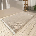 AMOAMI Upgraded Waffle Bath Mat, Super Absorbent Non Slip Bath Mats for Bathroom Floor, Washable Bathroom Rugs with Tassels, Rubber Backed Bathroom Mats, Ultra Soft, 20" x 32", Brown & Cream
