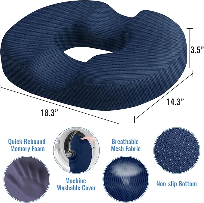 CloudBliss Donut Pillow Stadium Seat Cushion for Tailbone Pain Relief and Hemorrhoids, Memory Foam Seat Chair Cushion, Portable Seat Cushions for Bleachers, Car, Home & Office