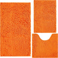 Bathroom Rugs Chenille 3-Piece Extra Soft and Absorbent Shag Bathroom Rugs, Machine Wash Mat, Strong PVC Non-Slip Underside, Plush Carpet Mats (Orange)