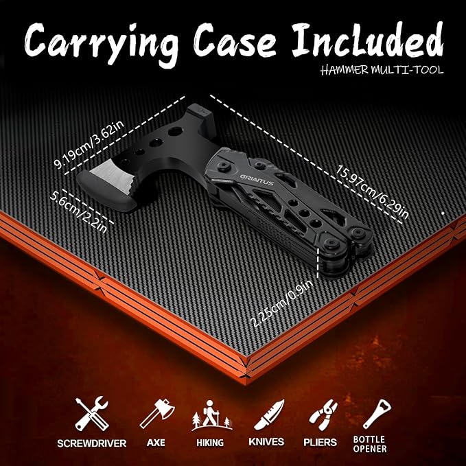 16 in 1 Multitool Survival Gear for Camping & Hiking, Multi Tool with Axe, Hammer, Pliers, Saw, Screwdrivers & Whistle, Camping Accessories and Gifts for Men Dad Husband