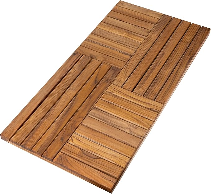 Utoplike Teak Wood Bath Mat, Extra Large Shower Mat for Bathroom, 40 x 20 inch Non Slip Wooden Floor Sturdy Mat for Inside Shower Luxury Spa Home or Outdoor