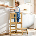 COSYLAND Toddler Step Stool with Removable Side Guard - Toddler Kitchen Stool Helper for Kitchen/Bathroom/Living Room/Bedroom - 300 lbs Capacity Step Ladder for Kids - Natural