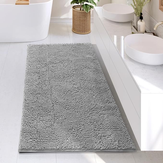 Hearth & Harbor Bathroom Rugs, Chenille Bath Mat - Machine Washable Bath Mats for Bathroom Non-Slip Backing Rubber, Quick Dry Bathroom Mat