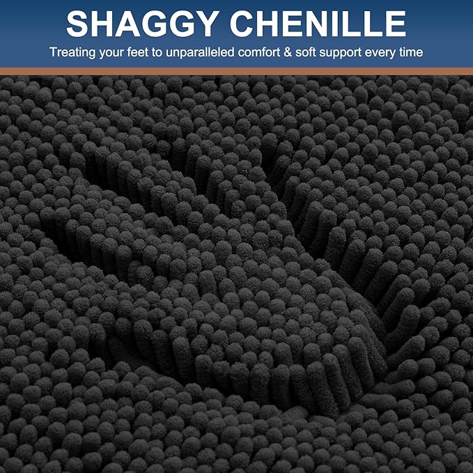 Smiry Luxury Chenille Bathroom Rugs 40x24, Extra Soft and Absorbent Shaggy Bath Mat, Machine Washable, Non-Slip Plush Carpet Runner for Tub, Shower, and Floor, Home Decor Accessories, Black