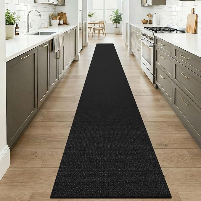KOZYFLY Black 2x20 Runners Rugs for Hallway, Extra Long Washable Runner Rug, Woven Non Slip Kitchen Runner, Cotton Entryway Rug, Floor Carpet for Entry, Aisle, Hall, Black/Dark Grey