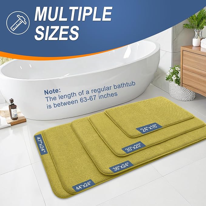 OLANLY Thick Memory Foam Small Bathroom Rugs 24x16, Extra Soft Absorbent Bath Rug, Quick Dry Bath Mat, Non-Slip, Machine Washable Mat for Bathroom, Tub and Shower, Home Decor Accessories, Deep Mustard