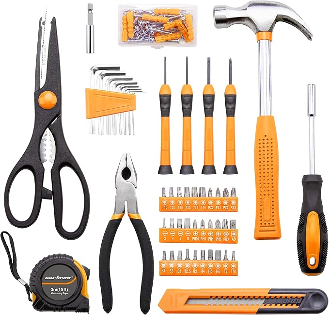 CARTMAN Home Tool Set Kit, Basic Household Hand Tools with Storage Case Light Orange