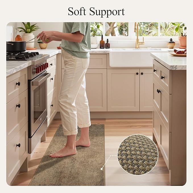 GENIMO Kitchen Mats for Floor 2PCS, Washable Absorbent Runner Rugs for Kitchen, 17.3"x59"+17.3"x30", Cushioned Non Slip Kitchen Rugs for Kitchen Floor,Standing Mat Rug for Home, Sink, Laundry, Jute