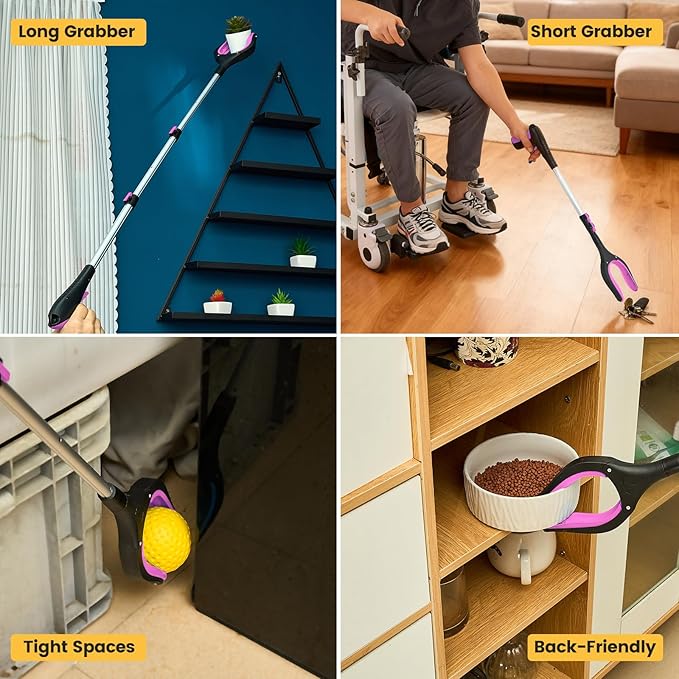 Telescopic Grabber Reacher Tool, 5-Level Adjustable Length (23'' to 41'') - Trash Claw Gripper, Pickup Stick for Litter Picking, Yard Work, and Seniors (Pink)