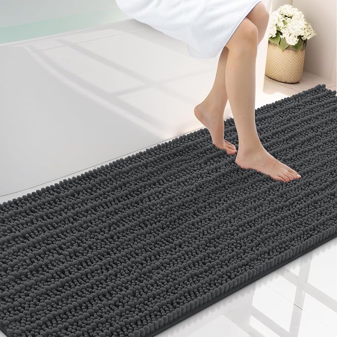 Smiry Bathroom Rugs Mat 70x24, Extra Soft Absorbent Chenille Bath Rugs, Non Slip Rubber Backing Machine Washable Quick Dry Bath Mats for Bathroom Floor, Tub, Shower, Home Decor Accessories, Dark Grey