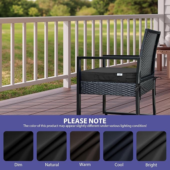 IPYNBAP Outdoor Chair Cushions Set of 4 -Waterproof Outdoor Seat Cushions for Patio Furniture, Patio Chair Cushion with Handle and Ties, Out Door Chair Pads,19x19x3-Square, Black
