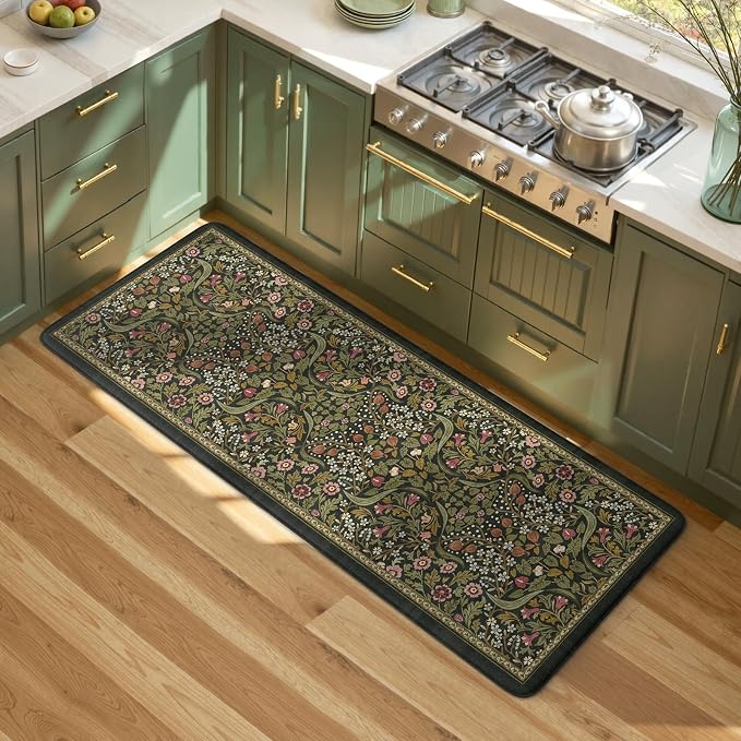 Collive Kitchen Mats Cushioned Anti Fatigue, Non Slip Waterproof Kitchen Floor Mat Green Sink Rug, Modern Comfort Desk Standing Rugs for Bedroom, Office, Laundry, 24''x59''