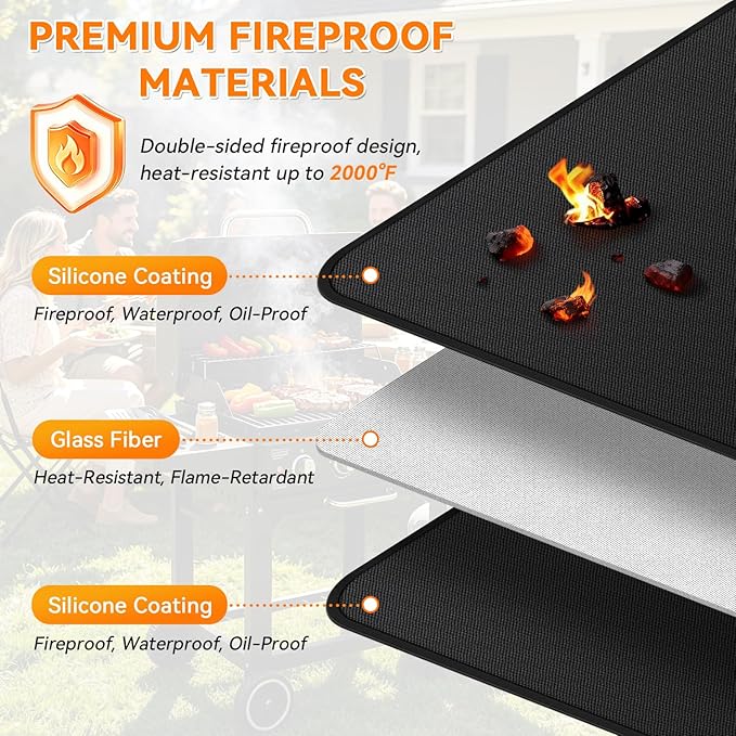 Under Grill Mats for Blackstone - 72 x 39 Inch BBQ Mats for Outdoor Grill Deck Protector, Double-Sided Fireproof Oil-Proof Waterproof Griddle Floor Mat for Outdoor Grilling, Easy to Clean