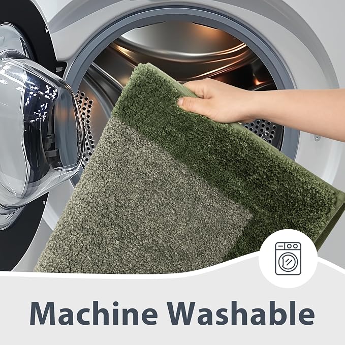 anllugs Bathroom Rugs U-Shaped 20" x 24", Non-Slip Extra Soft Absorbent Bath Rugs, Machine Washable Quick Dry Bath Mats for Toilet Base, Sage Green & Budding Green
