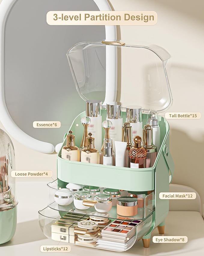 Anylady Makeup Organizer Countertop, Skincare Holder Bathroom Counter Organizer, Storage Box Cosmetic Display Cases, Teen Girl Gifts Make up Organizers for Vanity, Dresser