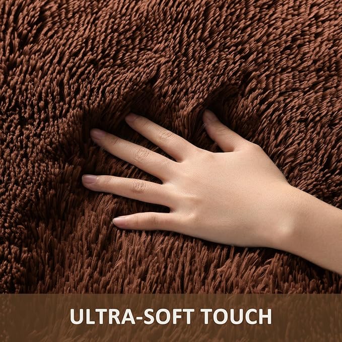 Ophanie Runner Rug for Hallway, 2x6 Washable Non-Slip Fluffy Soft Bedside Rugs, Bedroom Living Room Shaggy Carpet for Kids Girls Boys Dorm Nursery Home Decor Aesthetic, Brown
